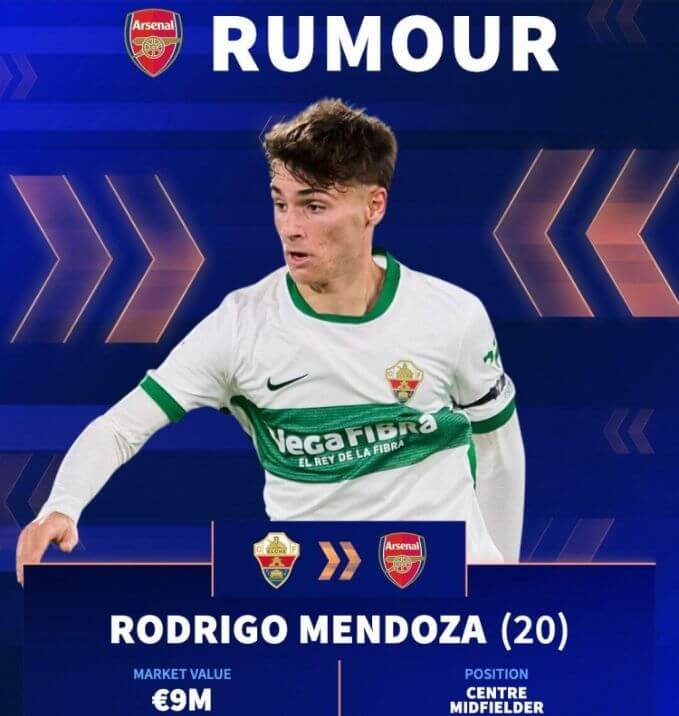 Tiền vệ trẻ Rodrigo Mendoza lọt vào tầm ngắm của Arsenal