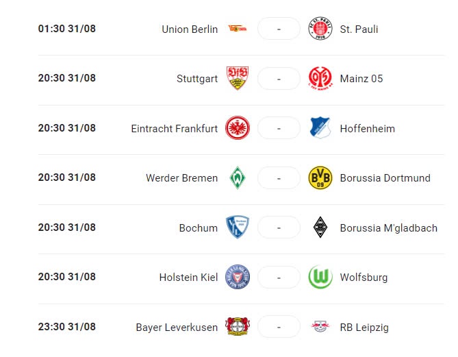 Lịch trận đấu Bundesliga