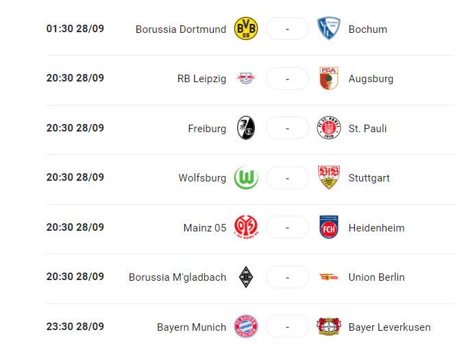 Lịch trận đấu Bundesliga