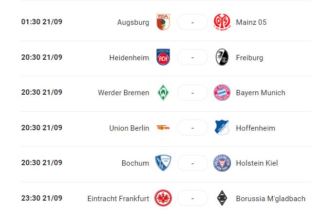 Lịch trận đấu Bundesliga