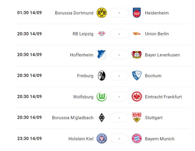 Lịch trận đấu Bundesliga